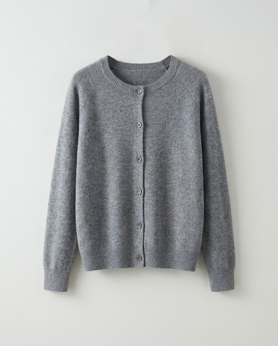 Cardigan i merinould med rund hals, produktfoto uden model
