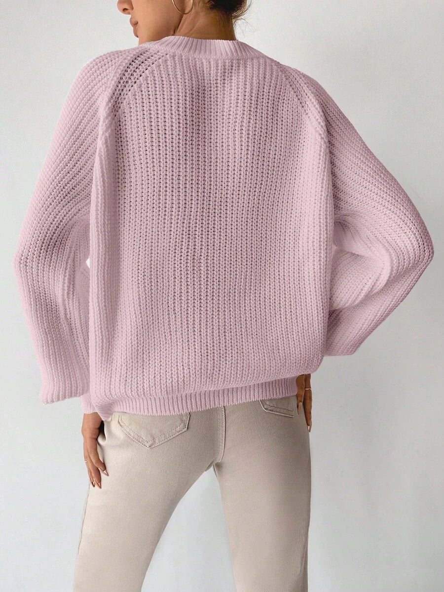 Dame sweater i grov ribstrik med rund hals og ballonærmer, løs pasform, Babylyserød, billede 7