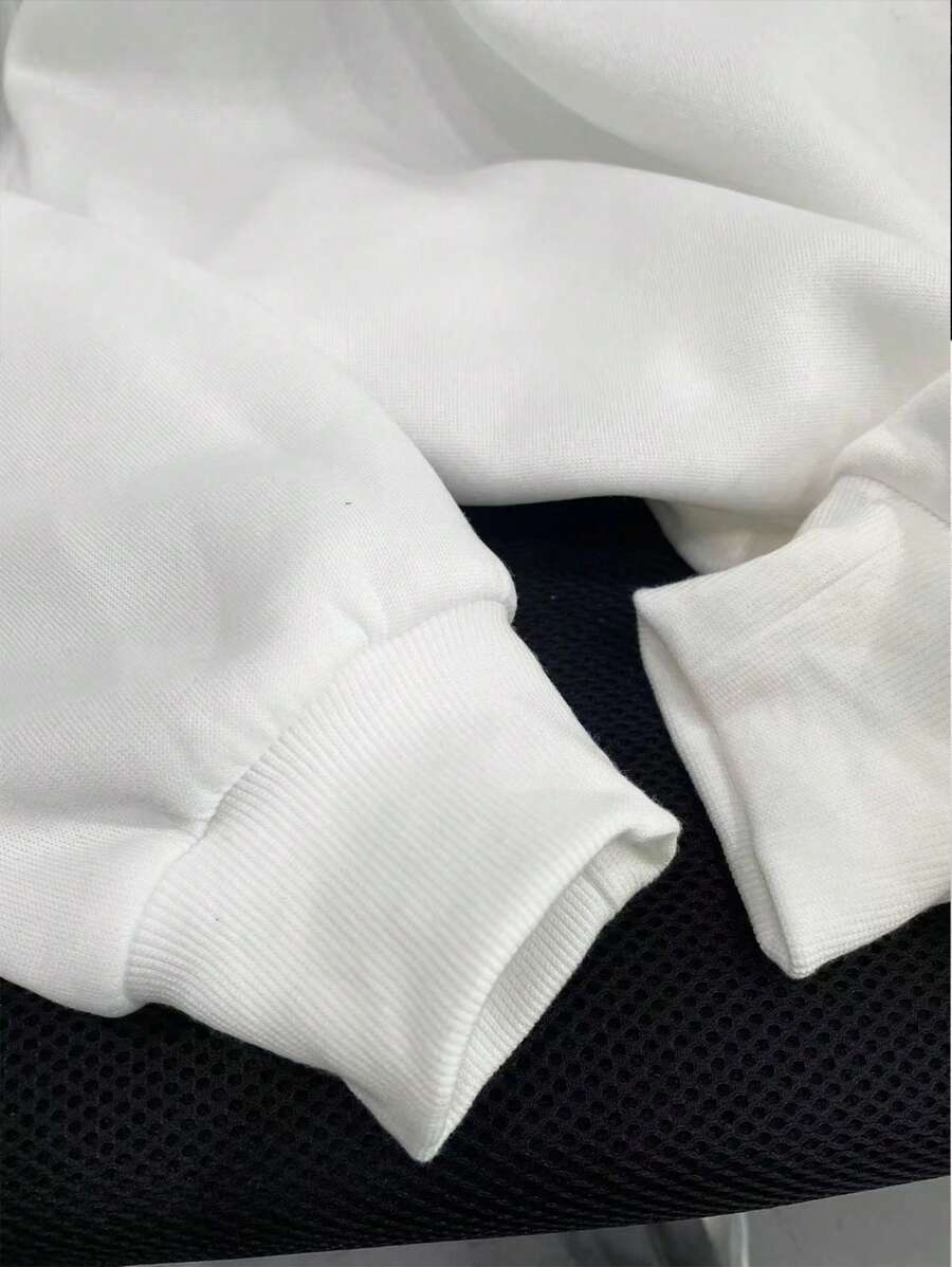 Dame sweatshirt med skjortekrave i 2-i-1-look, stribet V-kant og sløjfe, Hvid, billede 5