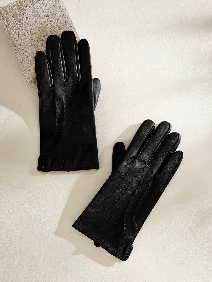 Handsker dame i kunstlæder med pyntesømme, klassisk model med hele fingre, billede 2