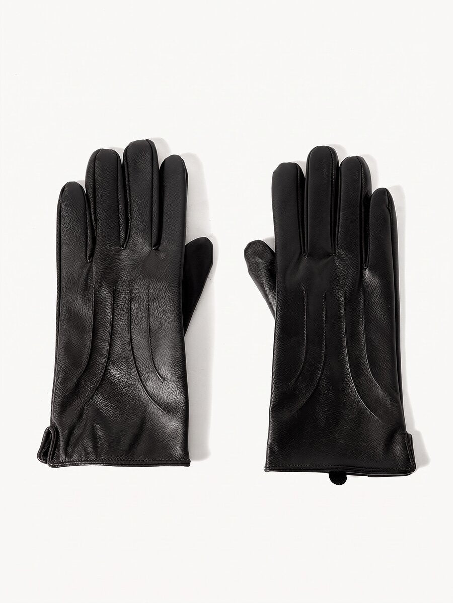 Handsker dame i kunstlæder med pyntesømme, klassisk model med hele fingre, billede 5