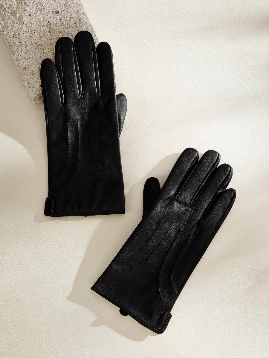 Handsker dame i kunstlæder med pyntesømme, klassisk model med hele fingre, billede 6