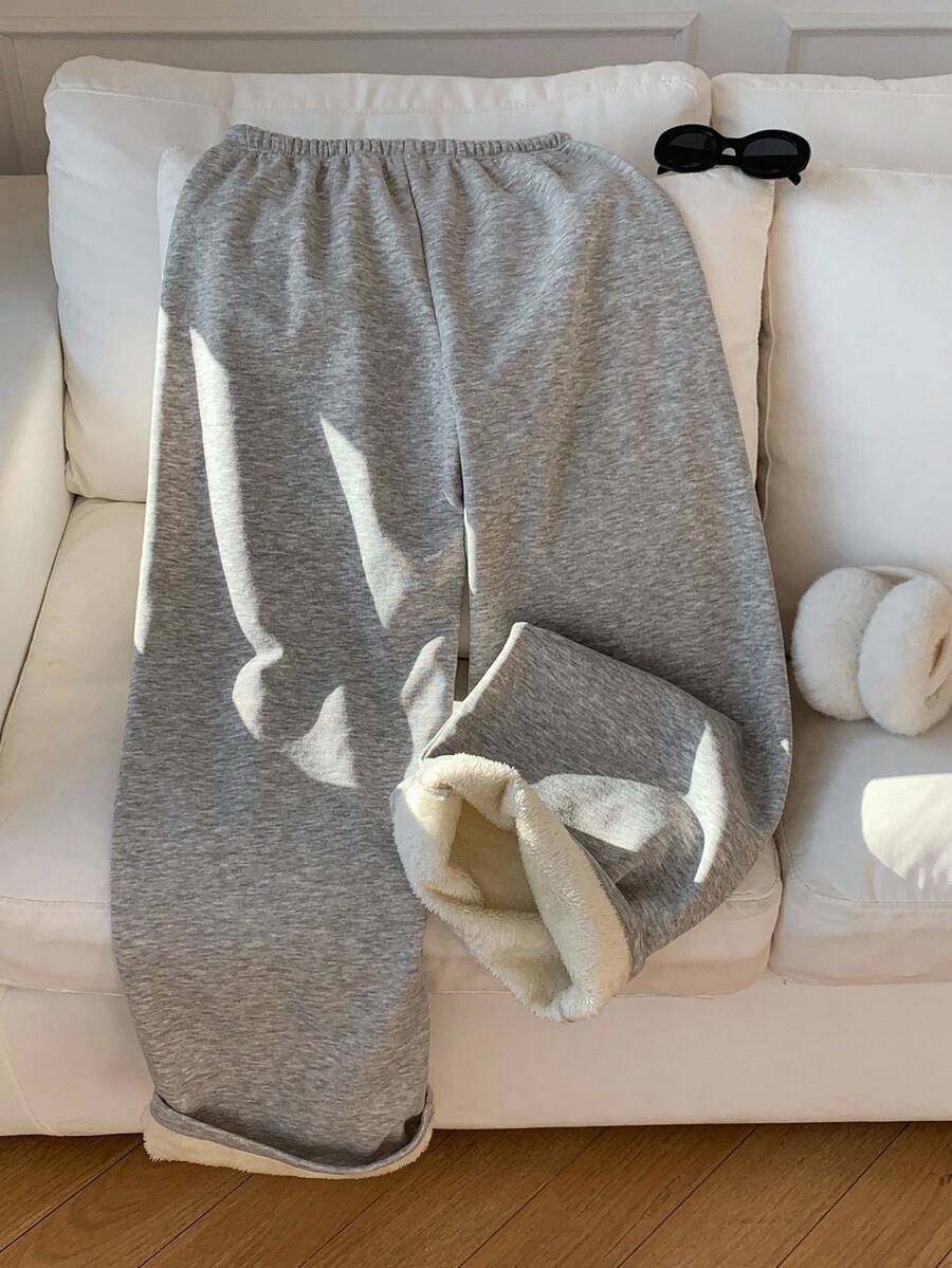 Joggingbukser dame med tyk teddyfor og snøre i taljen, løs pasform og ekstra lange ben, Flerfarvet, billede 2