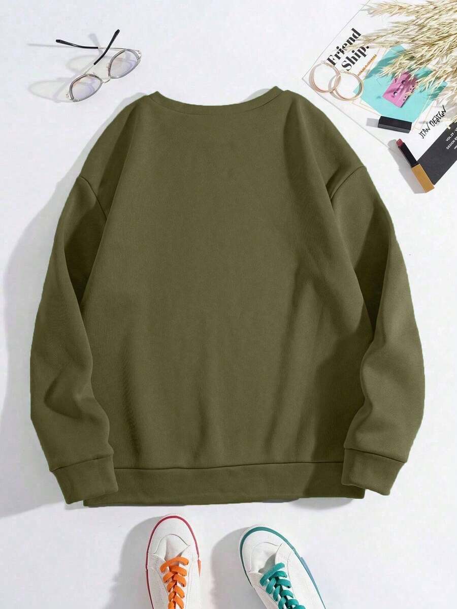Julesweater dame i sweatshirtmodel med ho ho ho-print, julemand, rensdyr og snemand, Armégrøn, billede 3