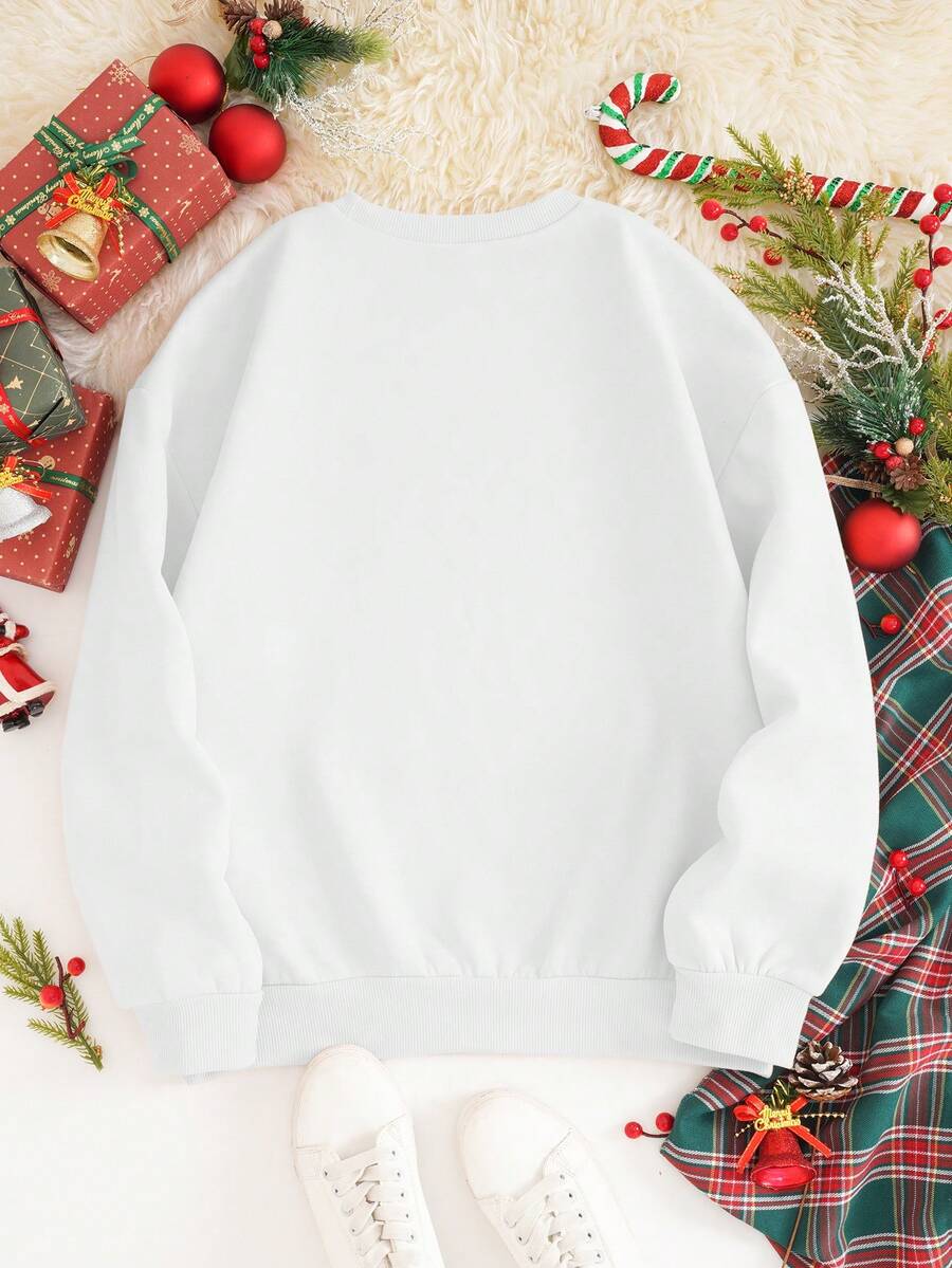 Julesweater dame med broderet honningkagemand, løs sweatshirt med fleece indvendigt, Hvid, billede 3