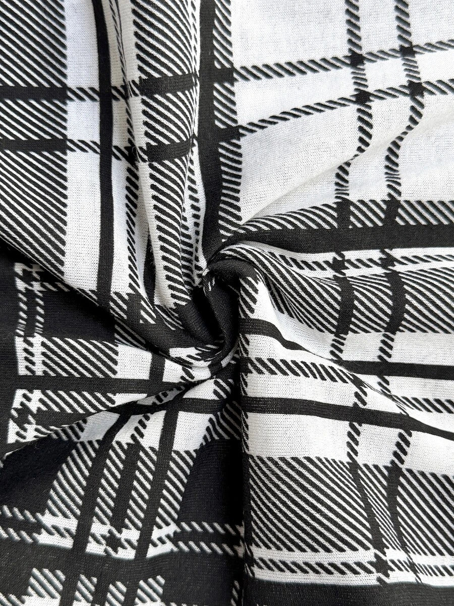 Pyjamas dame med ternede bukser og langærmet top med tekstprint, Sort, billede 6