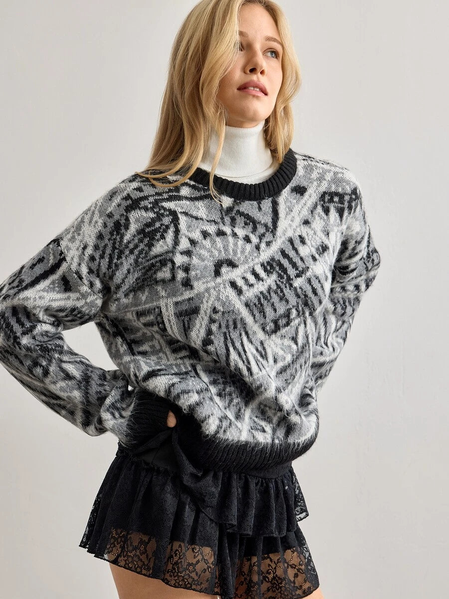 Strik sweater dame med argylemønster, rund hals og sænkede skuldre, Grå, billede 11