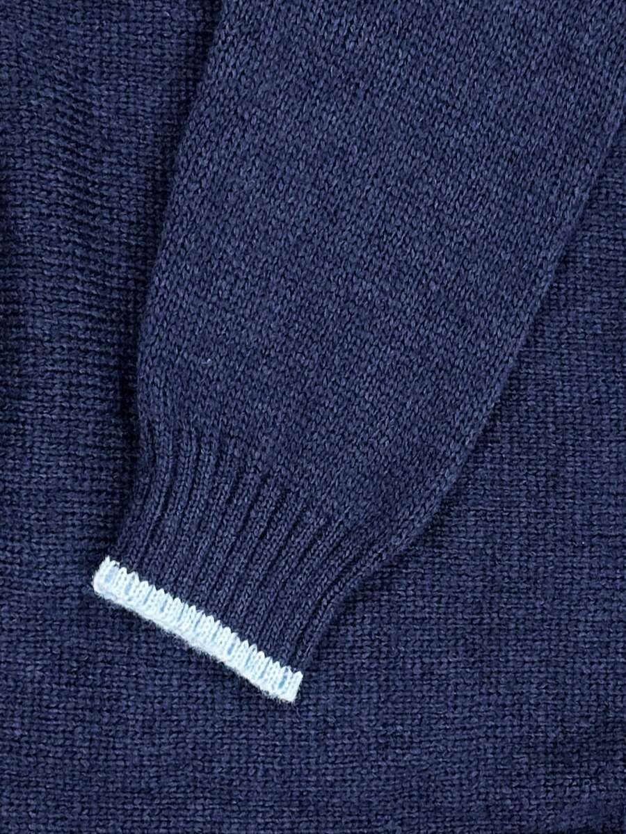 Strik sweater dame med kontrastkant, rund hals og raglanærmer, løs pasform, Kongeblå, billede 12