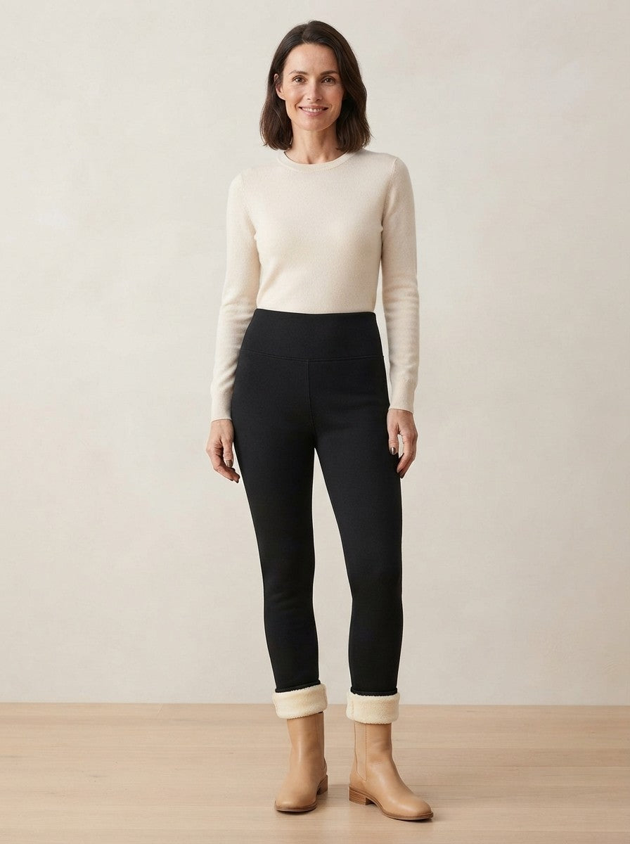 Termo leggings dame med tykt fleecefor og høj, elastisk talje, Sort