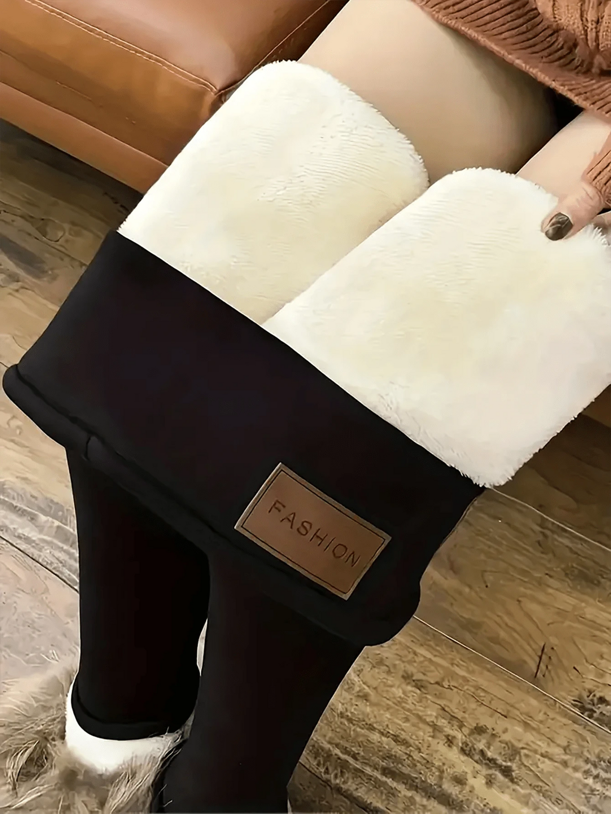 Termo leggings dame med tykt fleecefor og høj, elastisk talje, Sort