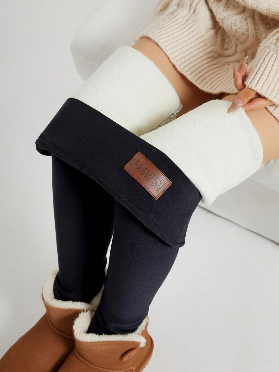 Termo leggings dame med tykt fleecefor og høj, elastisk talje, Sort, billede 2