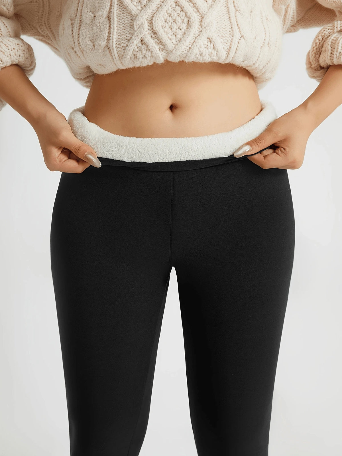 Termo leggings dame med tykt fleecefor og høj, elastisk talje, Sort, billede 4
