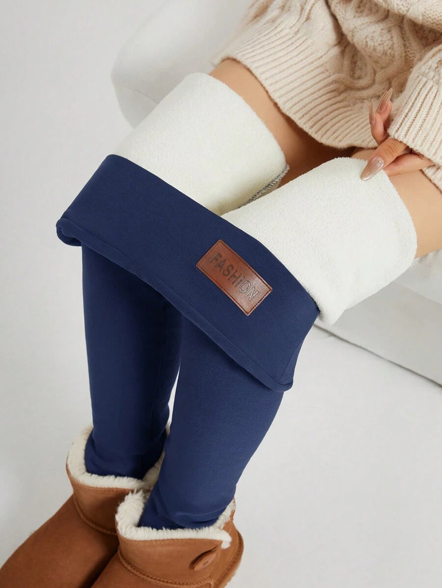 Termo leggings dame med tykt fleecefor og høj, elastisk talje, Marineblå, billede 7