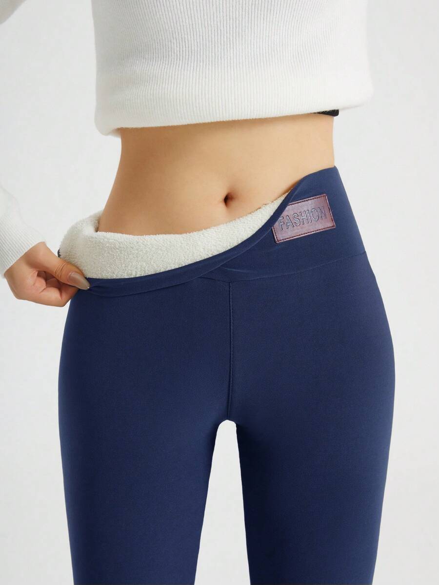Termo leggings dame med tykt fleecefor og høj, elastisk talje, Marineblå, billede 9