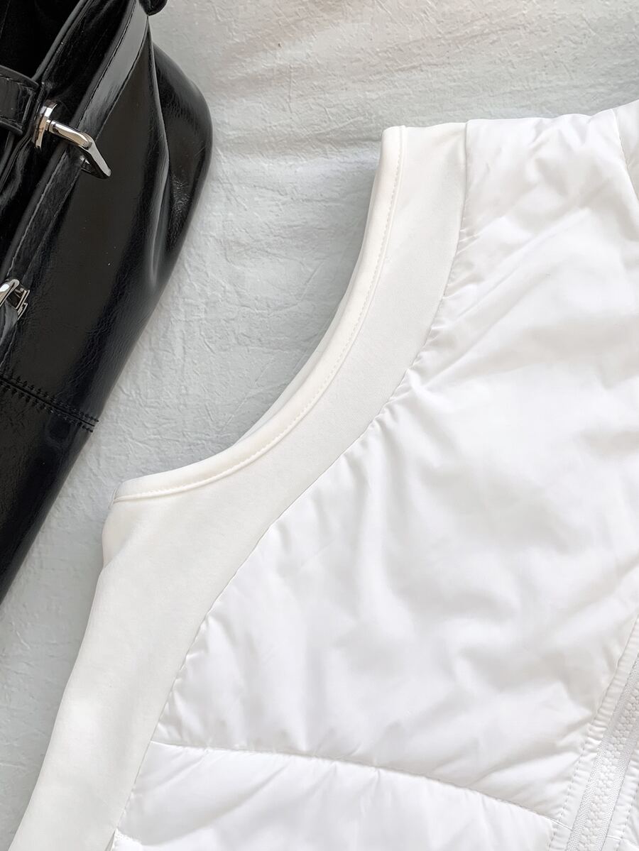 Vatteret vest dame med opstående krave og lynlås, kort model med glatte sidepaneler, Hvid, billede 3