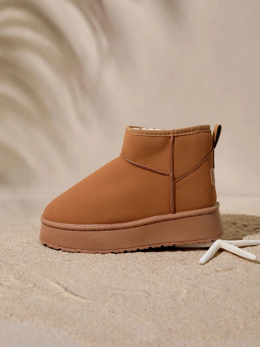 Vinterstøvler dame med foer og plateausål, kort model i velourlook, Gul, billede 3