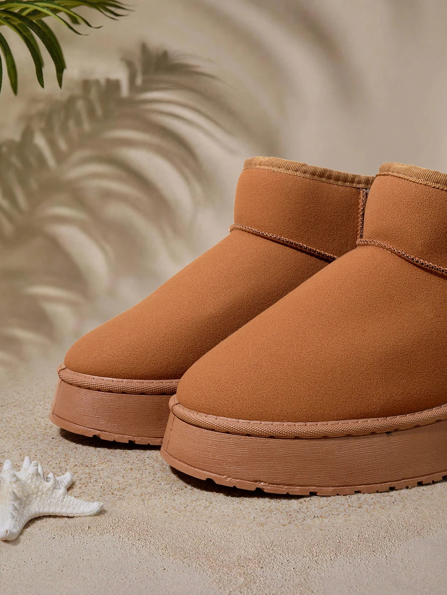 Vinterstøvler dame med foer og plateausål, kort model i velourlook, Gul, billede 4